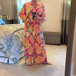 Farm for Anthropologie2020 jumpsuit w/pockets back zipper/tie belt vibrant color